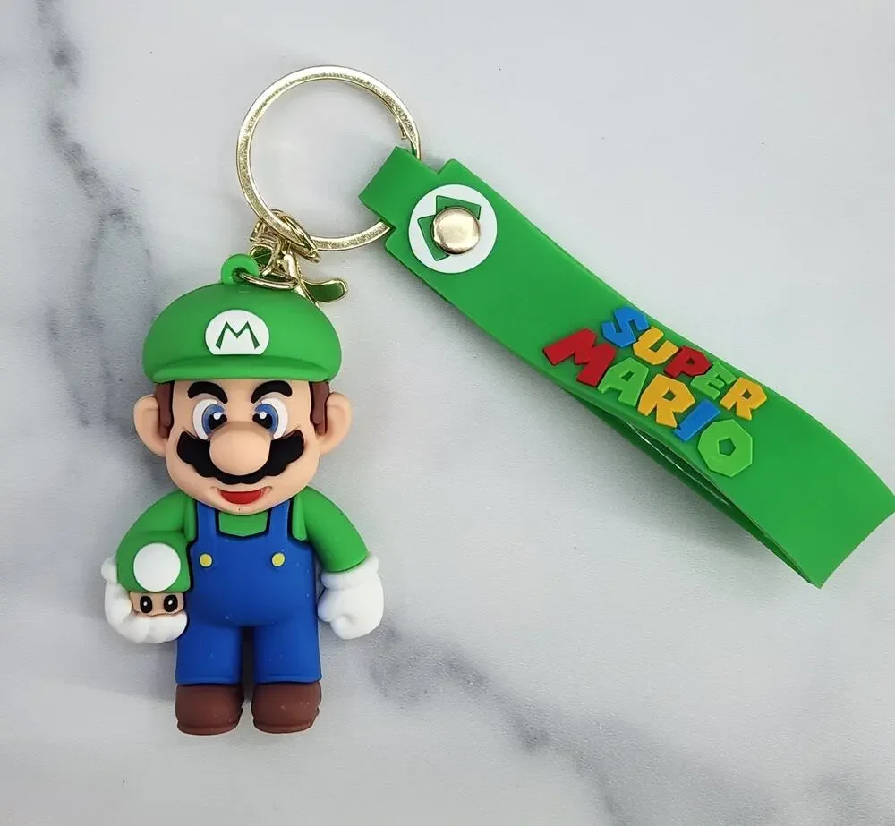 *NEW* Mario! Super Mario 3D Figure Keychain & Strap PVC/Silicone Green Mushroom